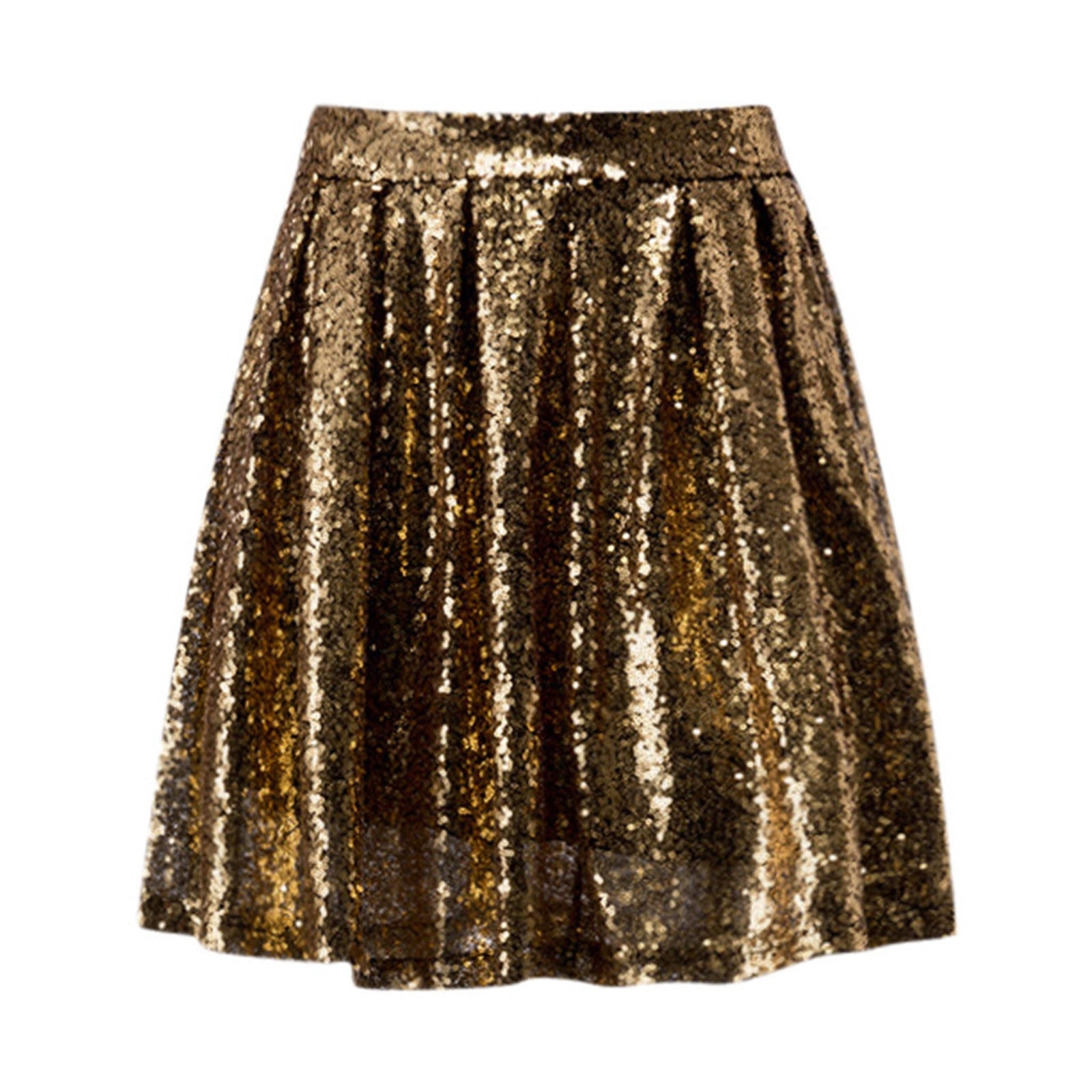 Women's Fashion High Waist Pleated Gold A-Line Short Skirt Loose Sequin Skirt P image 4