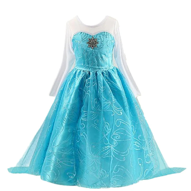 Girls Snow Queen Elsa Kids Costumes For Girl 2024 Carnival Party Prom Gown Robe image 4