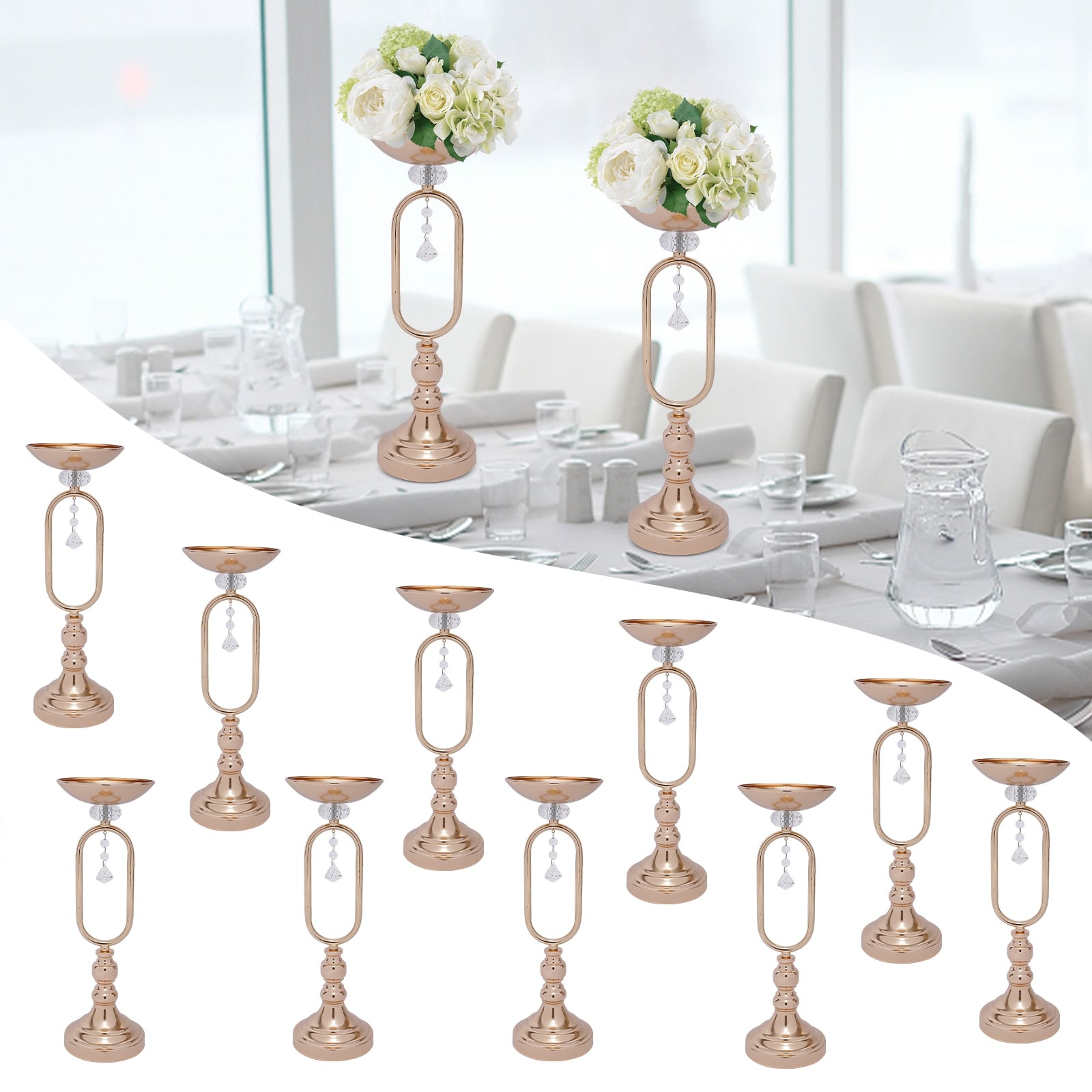 10 Pcs Gold Metal Trumpet Vases 17.5'' Tall Vase Wedding Centerpieces for Table image 4