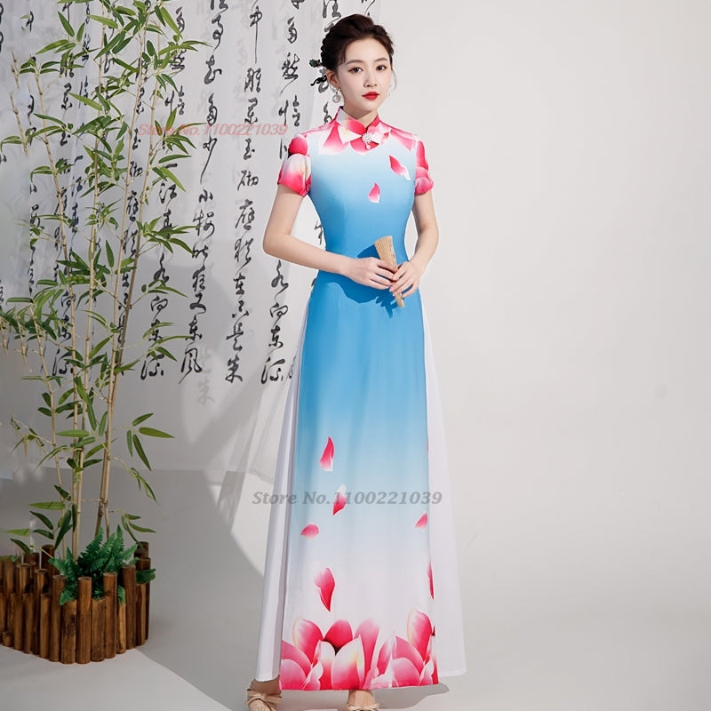 2024 vietnam aodai dress traditional chinese improved qipao national flower pri image 1