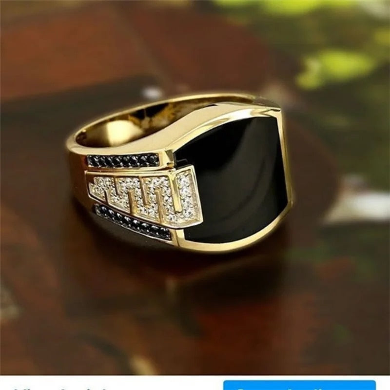 Classic Men's Ring Fashion Metal Gold Color Inlaid Black Stone Zircon Punk Ring image 4