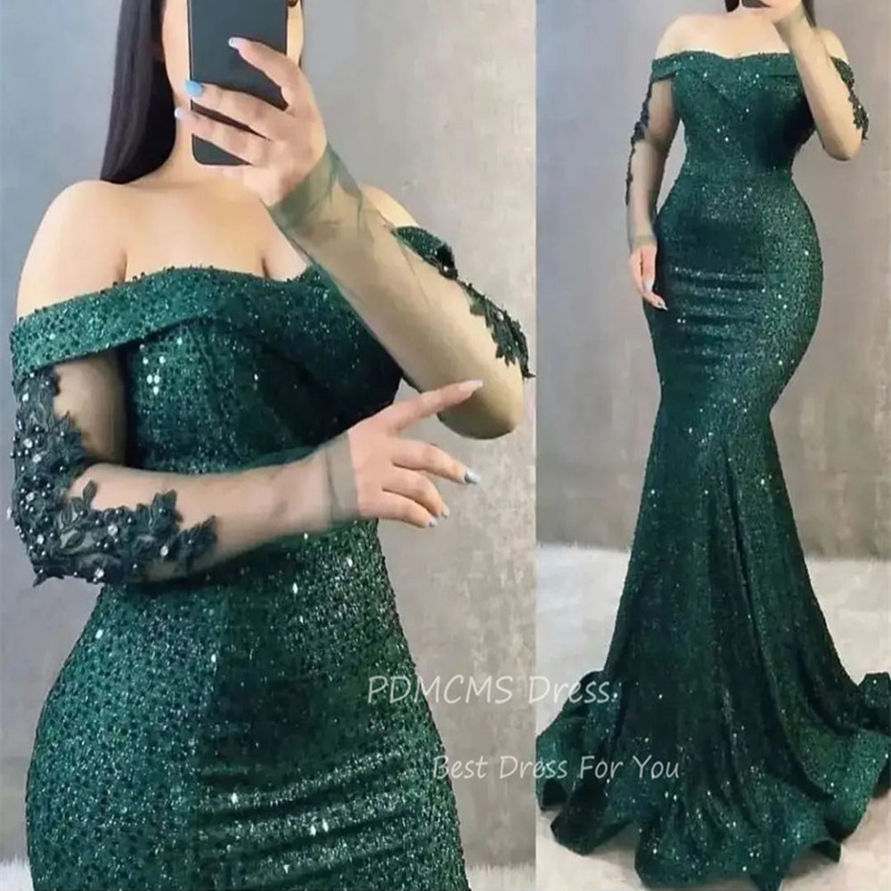Sexy Sequin Mermaid Evening Dresses Backless Prom Dress Long Sleeves Plus Party image 2