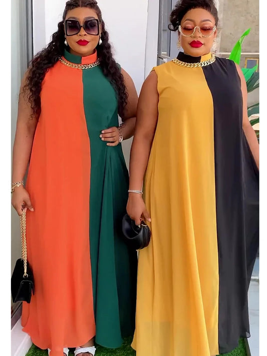 Elegant African Dresses for Women 2024 New Fashion Sleeveless Chiffon Maxi Long image 0