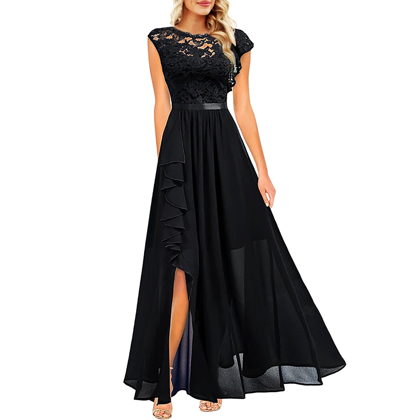 Elegant Lace Chiffon Wedding Dresses for Women Sleeveless Formal Evening Party  image 4