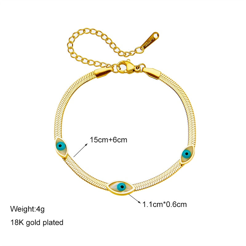 DIEYURO 316L Stainless Steel Blue Eye Charm Bracelet for Women Rustproof Gold C image 2