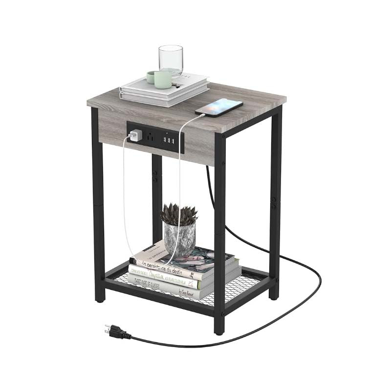 Nightstand with Charging Station Bedroom End Side Table with USB Ports  outlets image 0