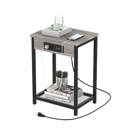 Nightstand with Charging Station Bedroom End Side Table with USB Ports  outlets image 0