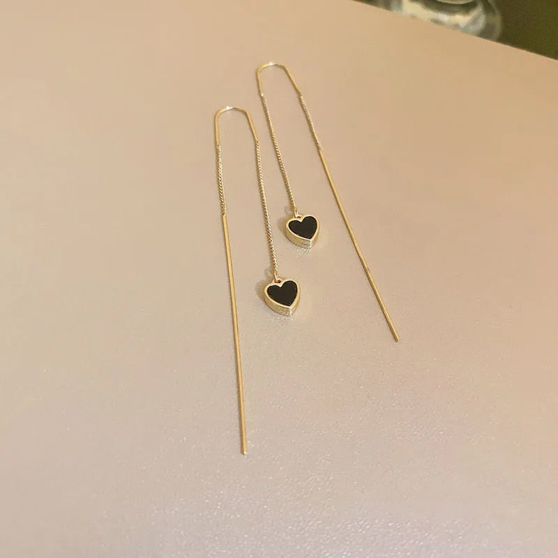 Black Heart Ear Line Long Hanging Earrings for Women Gold Color Ear Wire Pierci image 14