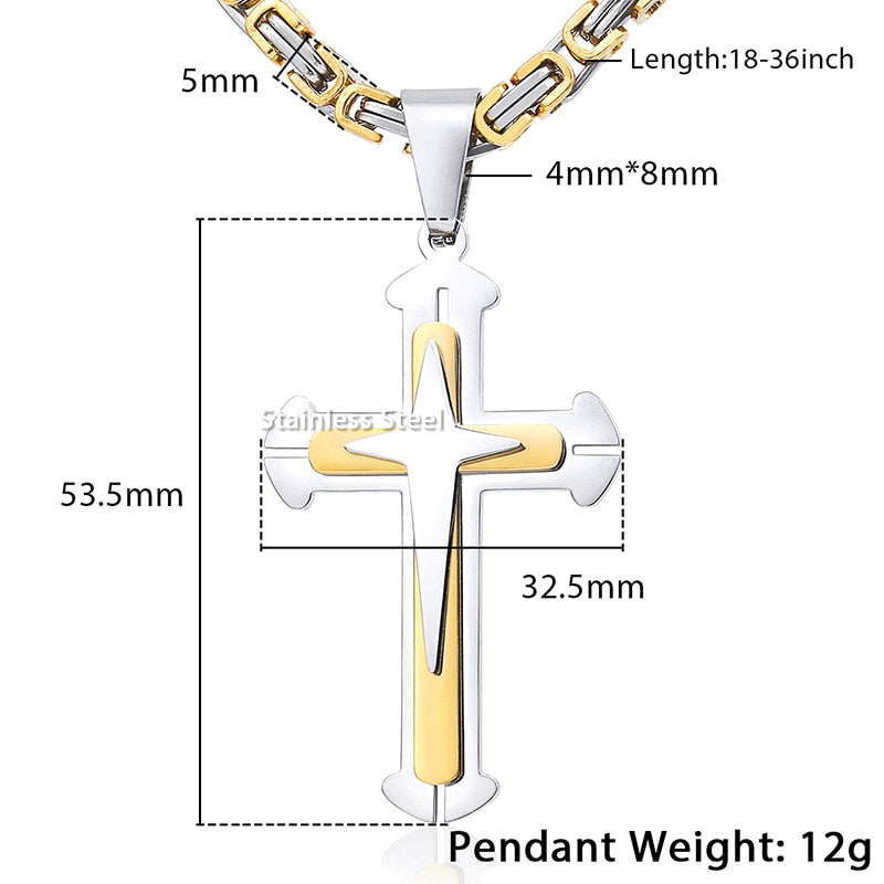 Men's Cross Necklace Gold Color Black Cross Pendant Stainless Steel Byzantine C image 7