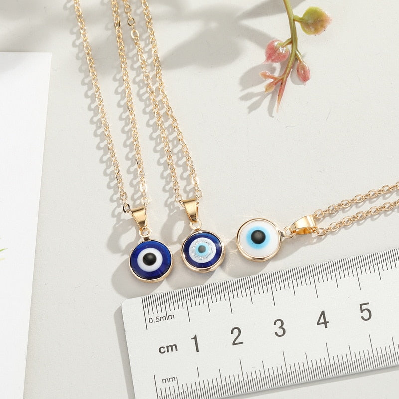 New Simple Turkish Evil Eye Pendant Necklace For Women Gold Color Clavicle Chai image 6