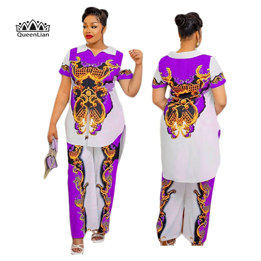 New Fashion Casual Suit African longTop Women's Print Pullover Chiffon Shirt Pe image 0