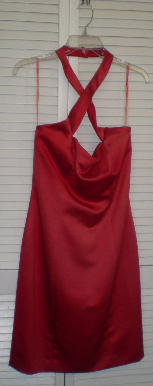 Victor Costa Women Dress Satin Red Cross Shoulder Size 12 image 0