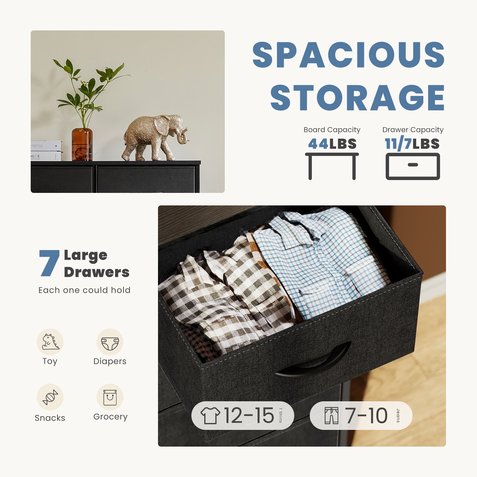 JHK Desser For Bedroom With 7 Fabric Drawers Organizer Storage Closet Chest Clo image 7