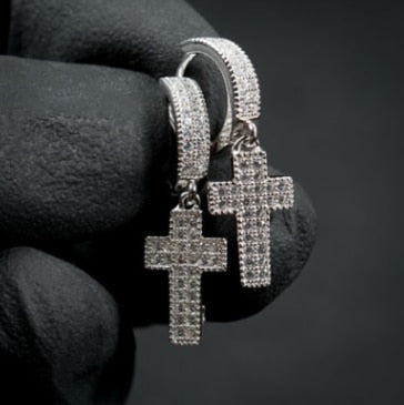 Punk Gold Color Cross Stud Earrings Hip Hop White Litter Rhimestone Jewelry Pie image 6