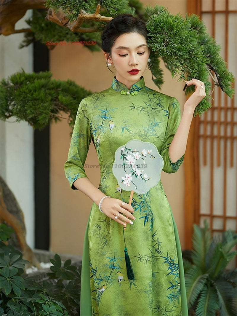 2024 vietnam aodai dress improved cheongsam vietnam traditional dress national  image 2
