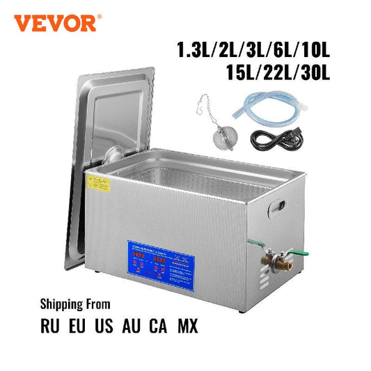VEVOR 1.3L 2L 3L 6L 10L 15L 22L 30L Ultrasonic Cleaner Lave-Dishes Portable Was image 0