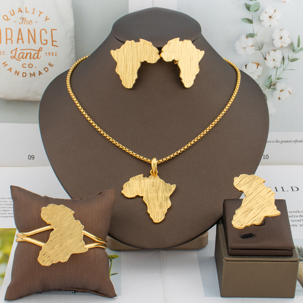 Dubai Gold Color Jewelry Sets 18K African Map Design Chain Wedding Women Ladies image 1