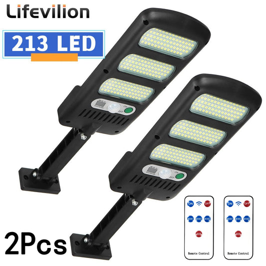 2Pcs 213LED Solar Street Lights Solar Lights Outdoor 3 Light Mode Waterproof Mo image 0