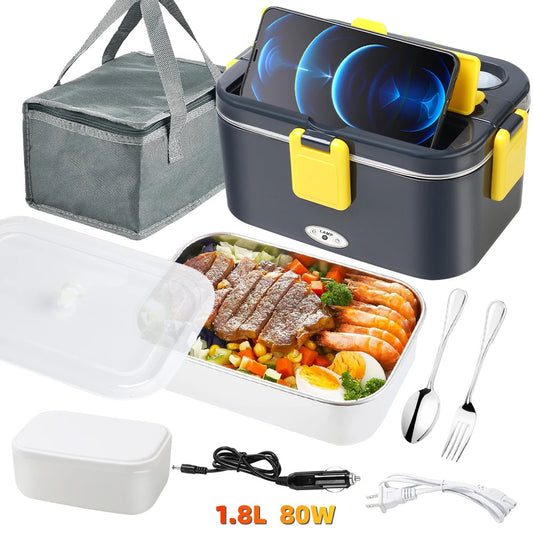 80W 4in1 Electric Lunch Box 1.8L Large Capacity Stainless Steel Student Lunch B image 0