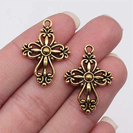 WYSIWYG 10pcs 28x20mm Antique Silver Color Antique Gold Color Cross Charm image 0