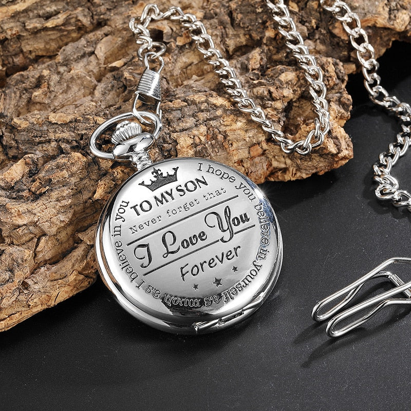 Vintage Quartz Pocket Chain Watch To My Son Gold Case Necklace Watches For Men image 2