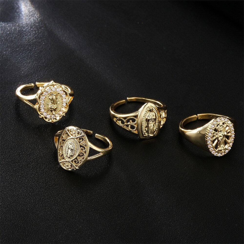 Virgin Mary Rings for Women Religious Medallion Lady of Guadalupe Ring Gold image 5