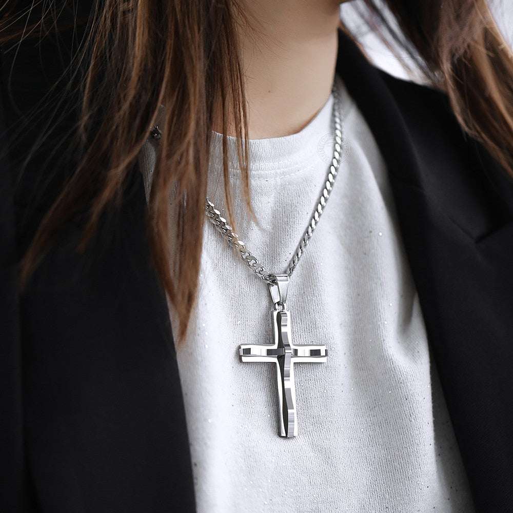 Gold Silver Color Cross Pendant Necklace For Men  Stainless Steel Pendant Neckl image 13