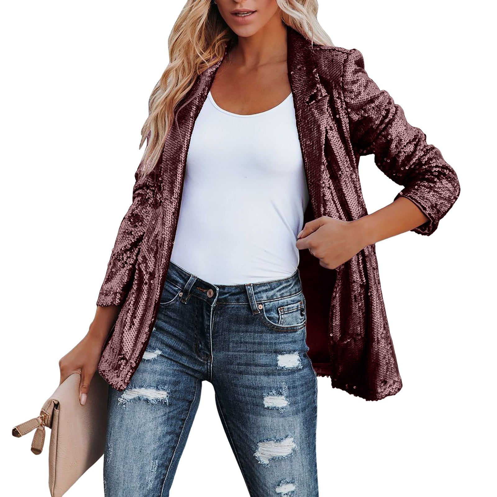 2024 Women Sequin Blazers Cardigan Jacket Long Sleeve Lapel Fashion Multicolor  image 1