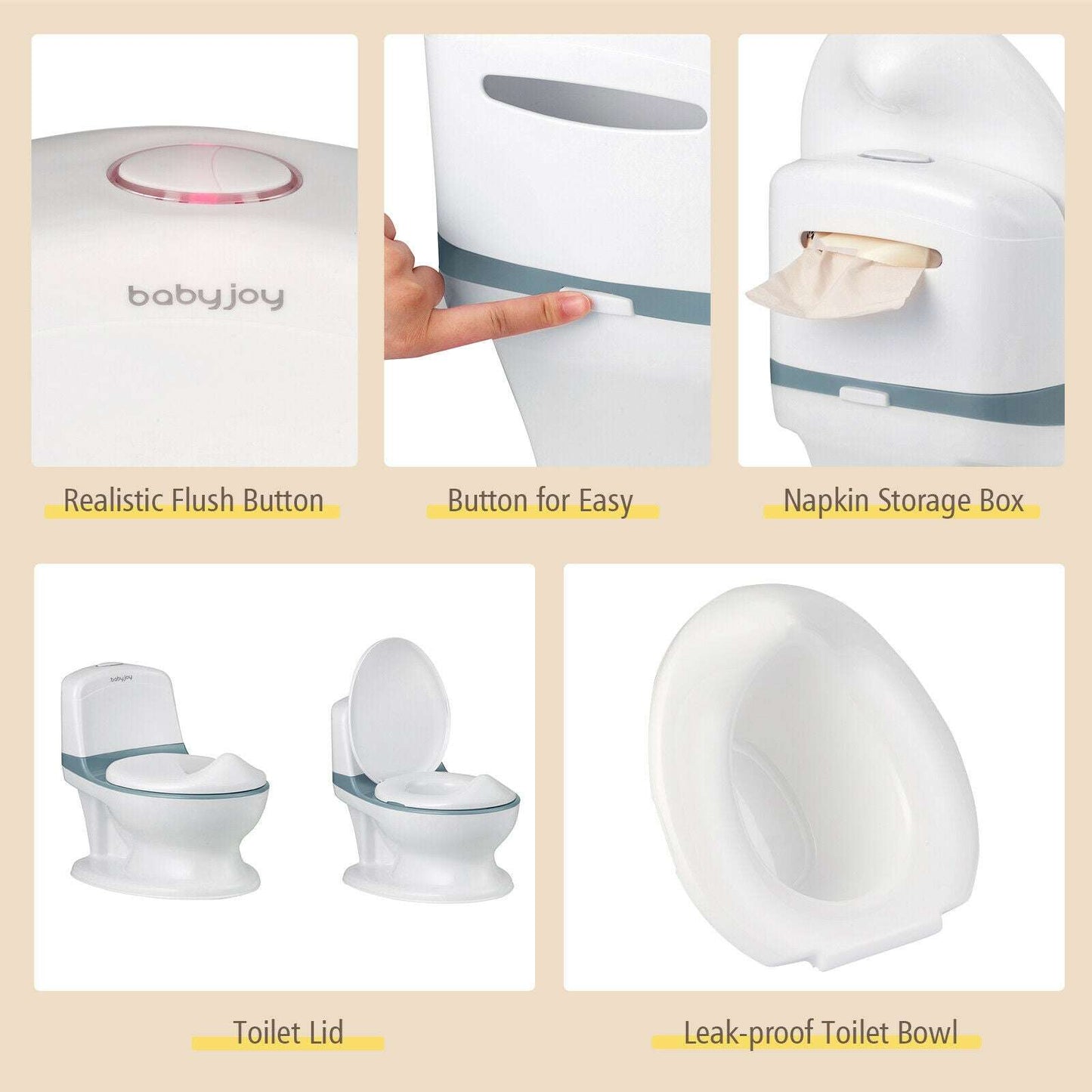 Babyjoy Kids Realistic Potty Training Transition Toilet w/ Sound Lighting Gray/ image 4