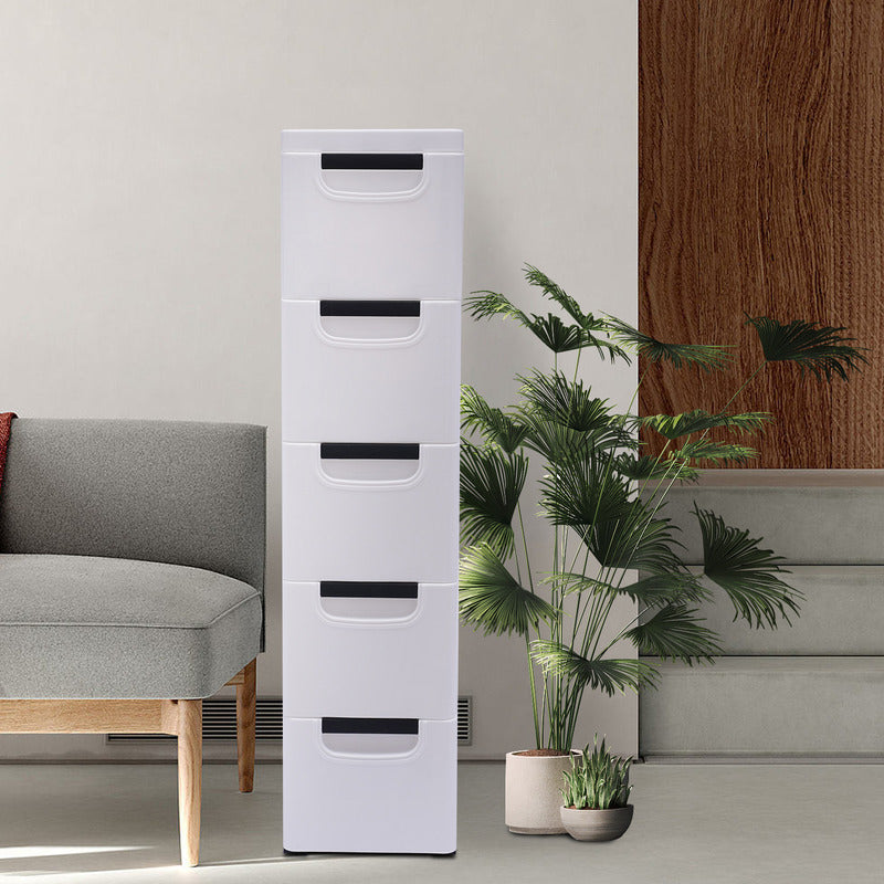 5-Tier Vertical Clothing Storage Cabinet Narrow Plastic Clothing Organizer Towe image 0