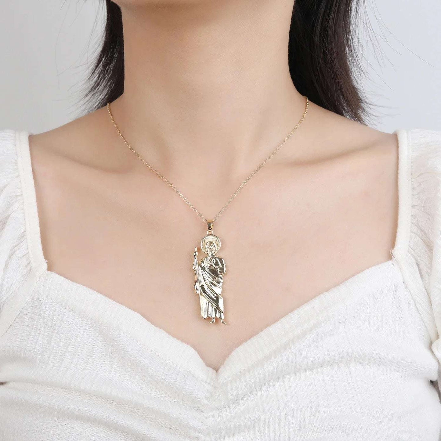 Green Pink Gold Color San Judas Tadeo Pendant Necklace 3 Sizes Gold Necklace fo image 7