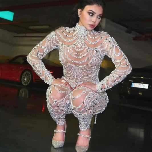 Women Glitter Shiny Trousers Wide Leg Pants  Slim Fit Romper Overalls Elega image 0