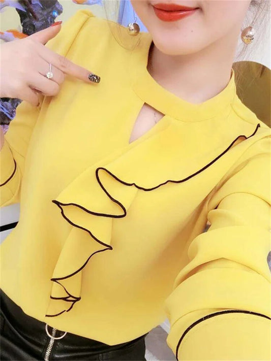Women Spring Summer Style Chiffon Blouses Shirts Lady Casual Long Sleeve Ruffle image 0