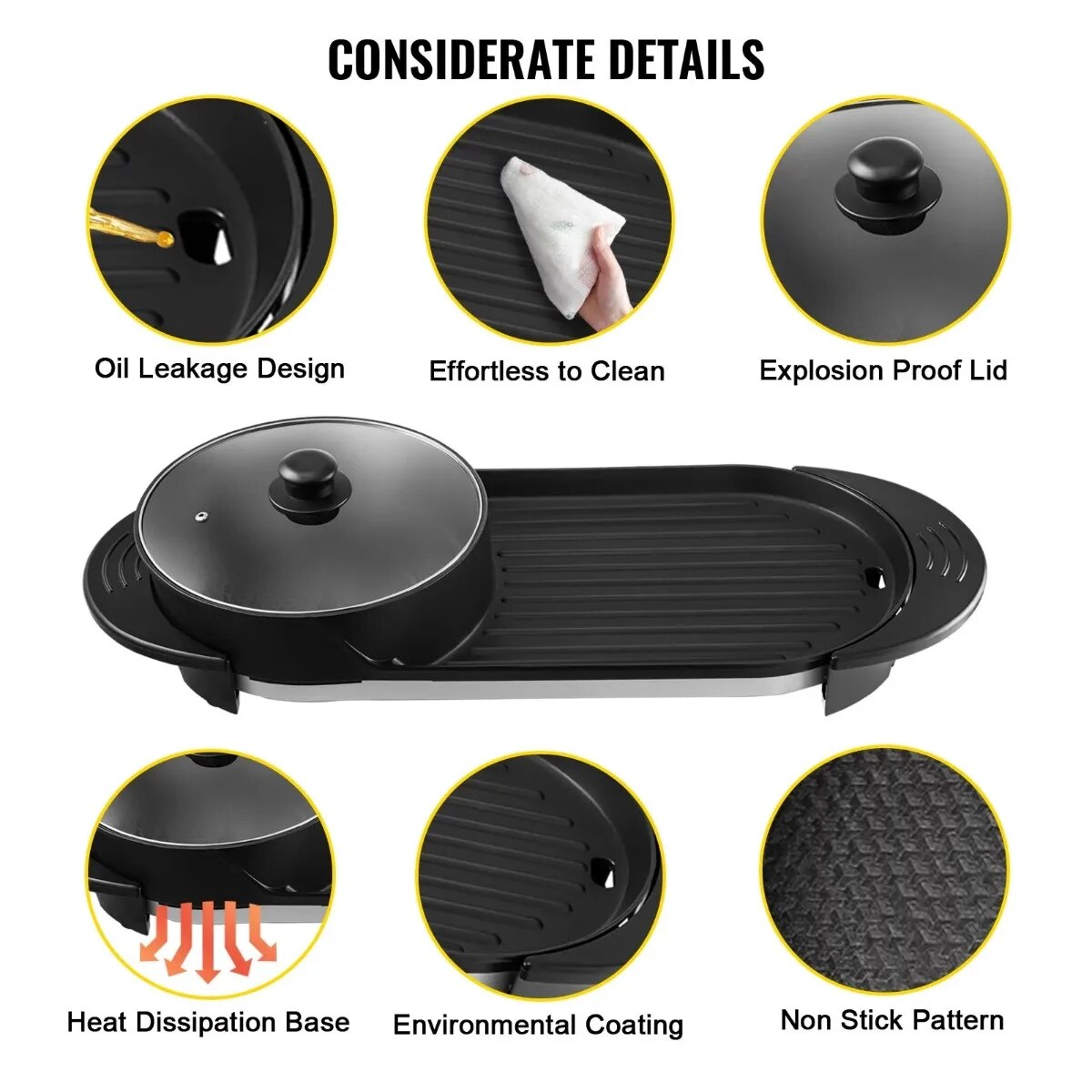 BENTISM 2 in 1 Electric BBQ Pan Grill Hot Pot Portable Smokeless Indoor Hot Pot image 4