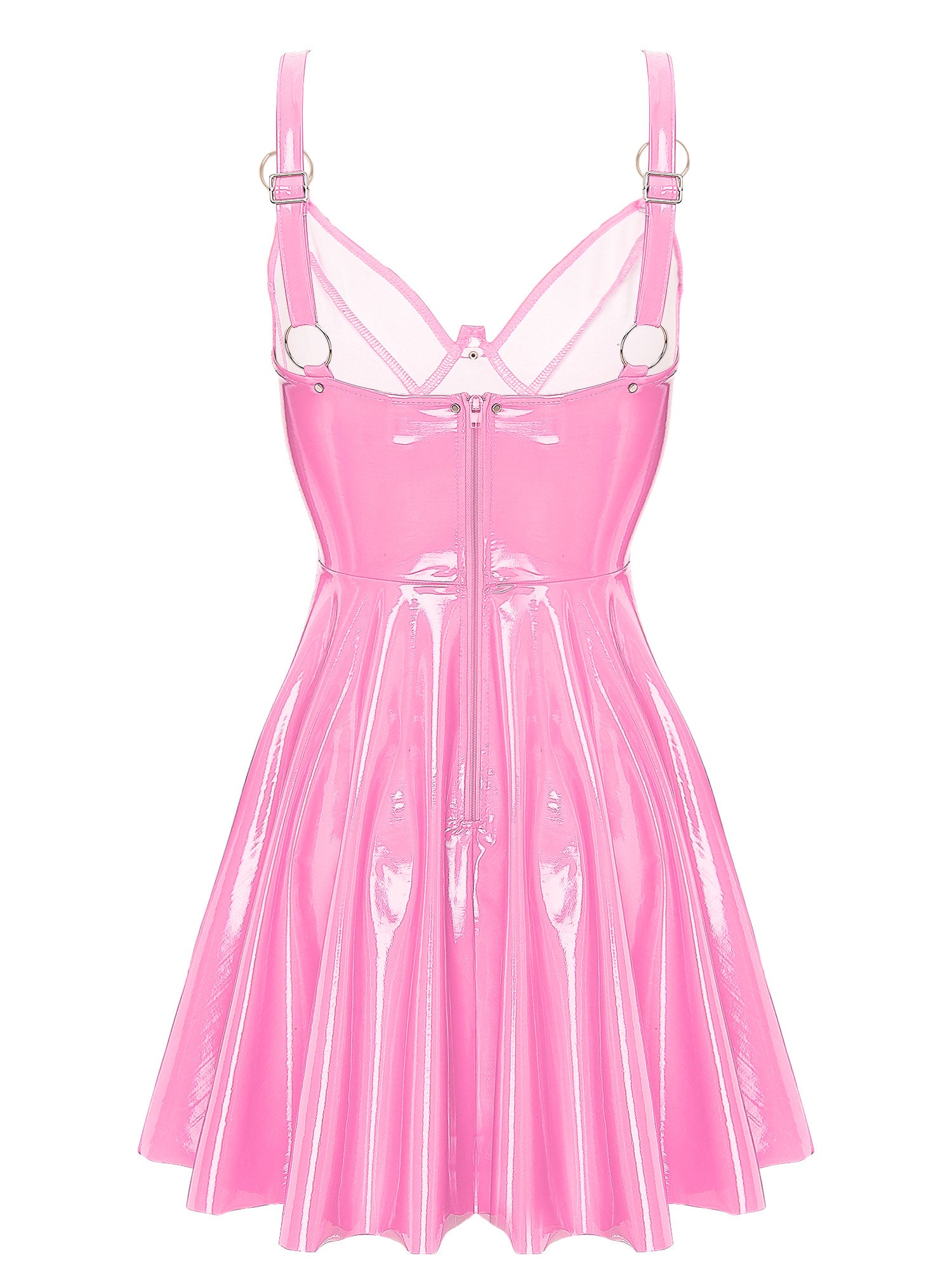 Womens Sexy Wet Look Patent Leather Slip Dress O-Ring Rivets Strappy V Neck Got image 8