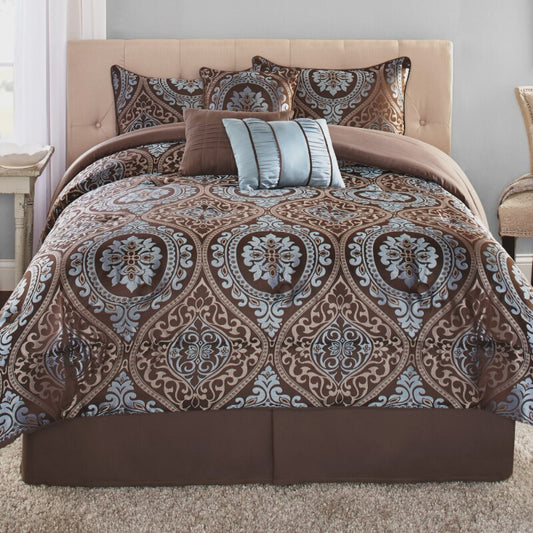 Mainstays 7-Piece Jacquard Comforter Set, Shams 3 Dec Pillows and Bed Skirt, Br image 0