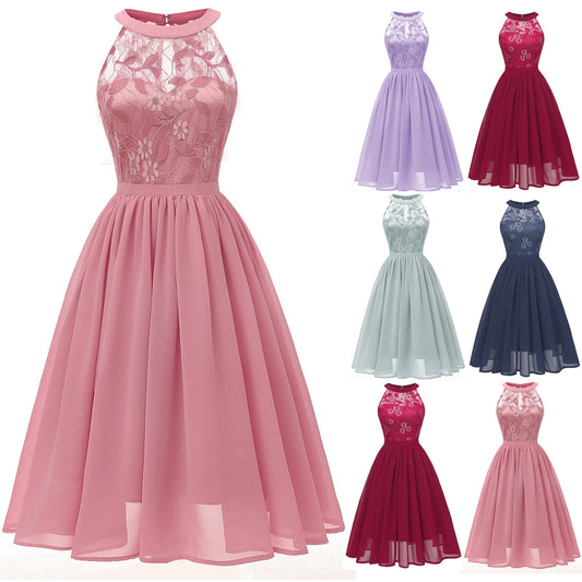 Elegant formal cocktail lace patchwork chiffon wedding guest dress 2023 summer  image 0