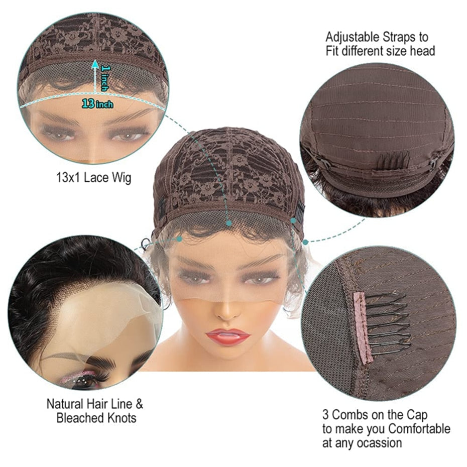 Short Pixie Cut Wig Human Hair Brazilian Remy 13*1 Transparent Lace For Black W image 8