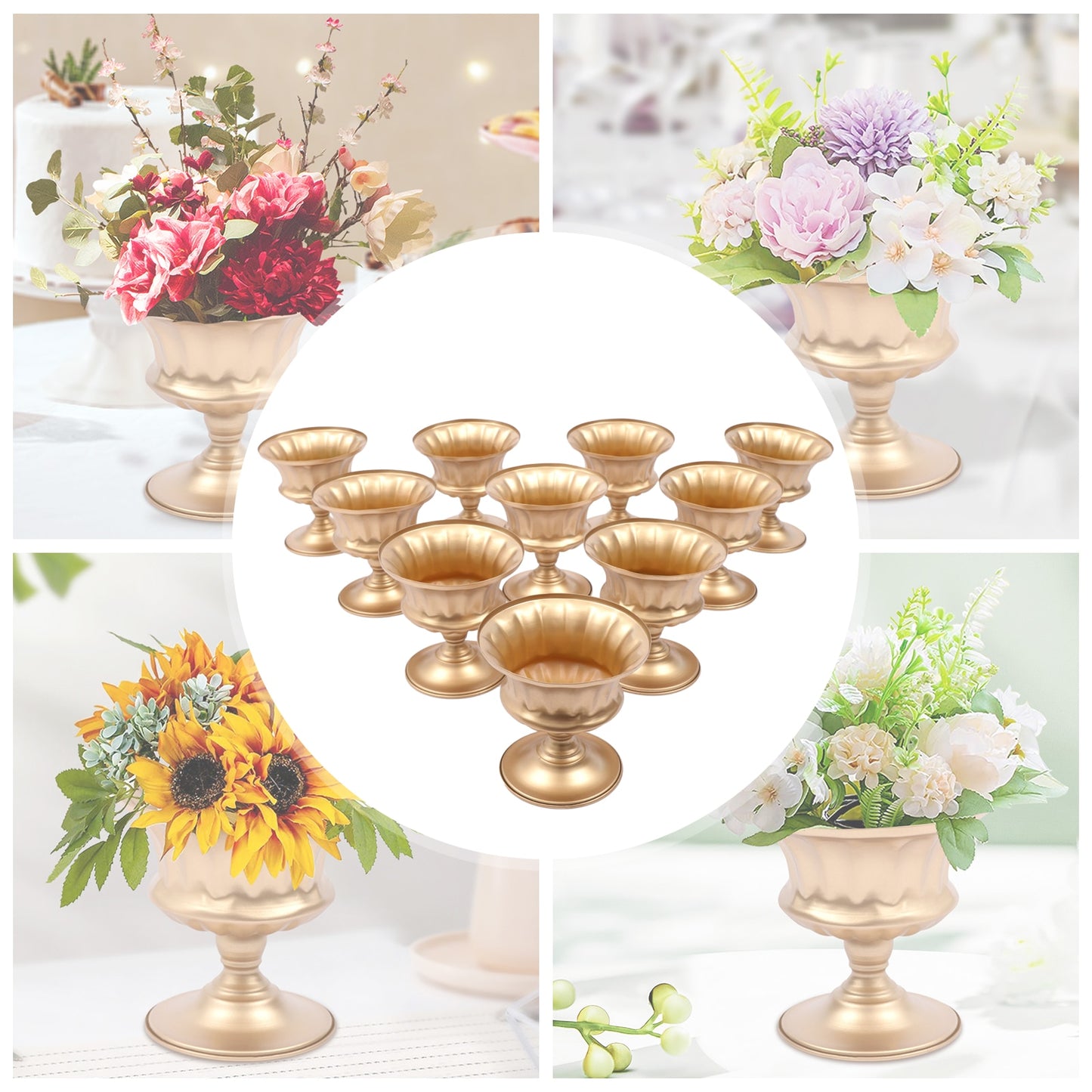 Metal Vase Table Decorative Flower Display Round Bowl Centrepiece Home Art Vase image 4