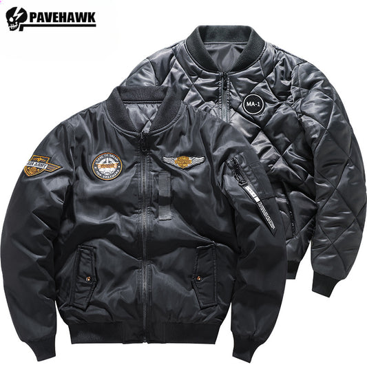 Air Force MA1 Pilot Cotton Jacket Men Double Sided Letter Embroidery Thicken Bo image 0
