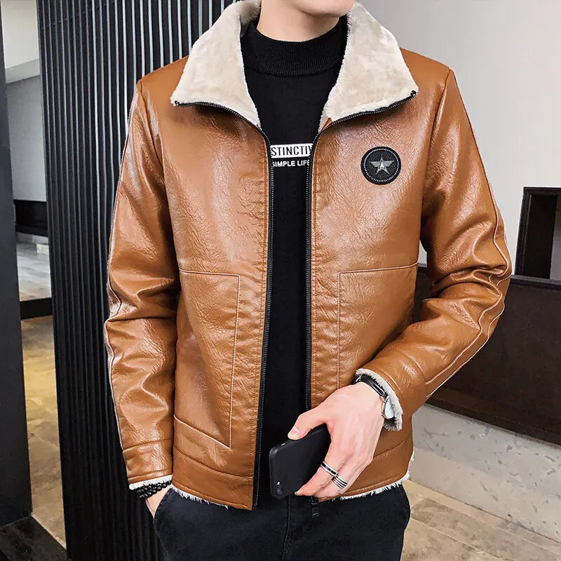 Winter Bomber Jackets Leather and Fur collar Jackets And Coats male New Fashion image 3