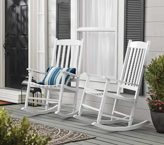 Mainstays Outdoor Wood Porch Rocking Chair, White Color, Weather Resistant Fini image 0