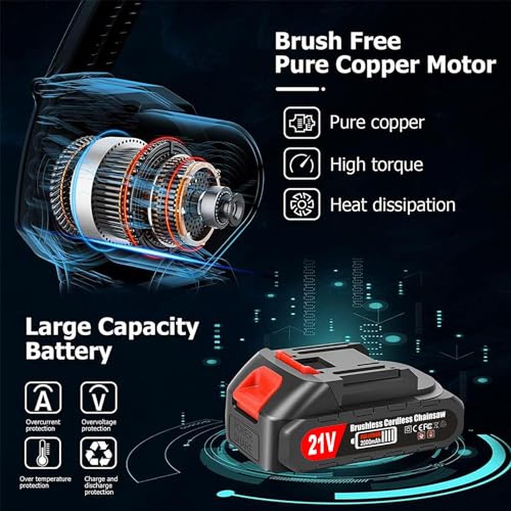 6 Inch Cordless Mini Chainsaw Portable Battery Powered Electric Saw 21V Handhel image 2