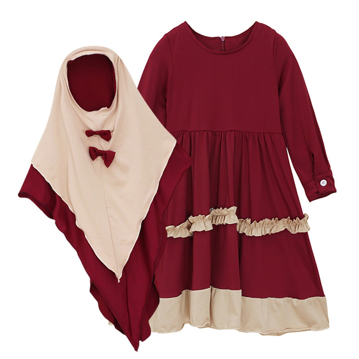 Muslim 2 Pieces Set Girls Princess Dress Kids Abaya Hijab Islamic Children Pray image 3