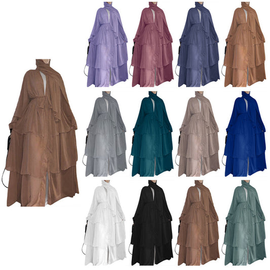 Chiffon Open Abaya Dubai Turkey Kaftan Muslim Cardigan Abayas Dresses For Women image 0