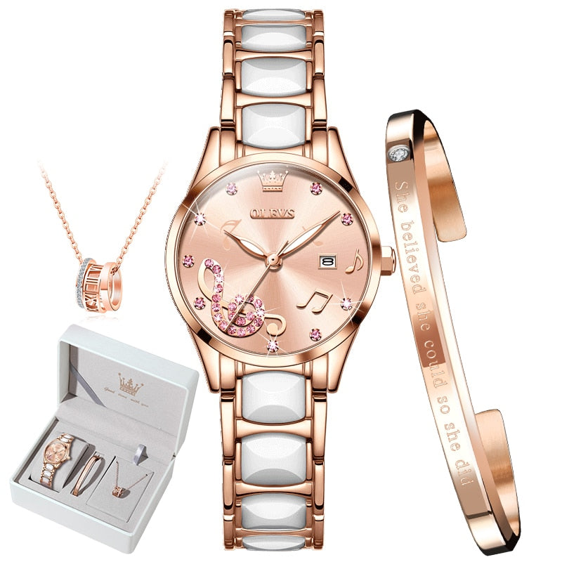OLEVS Women Wrist Watches Rose Gold Elegant Ceramic Watchstrap Ladies image 7
