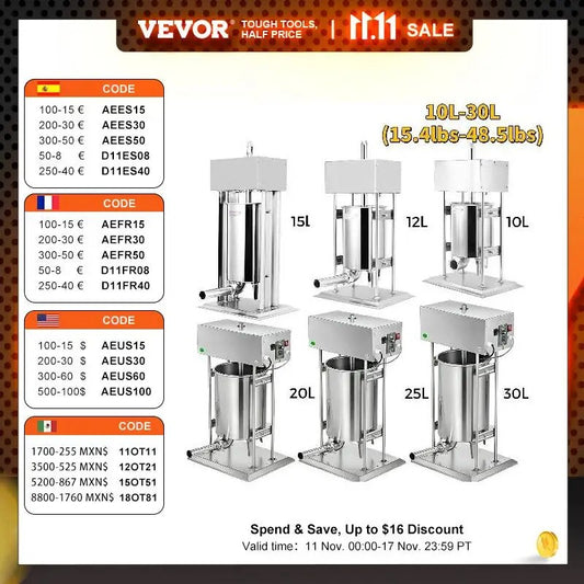 VEVOR 10-30L Vertical Sausage Stuffer Automatic Filling Machine Food Processors image 0