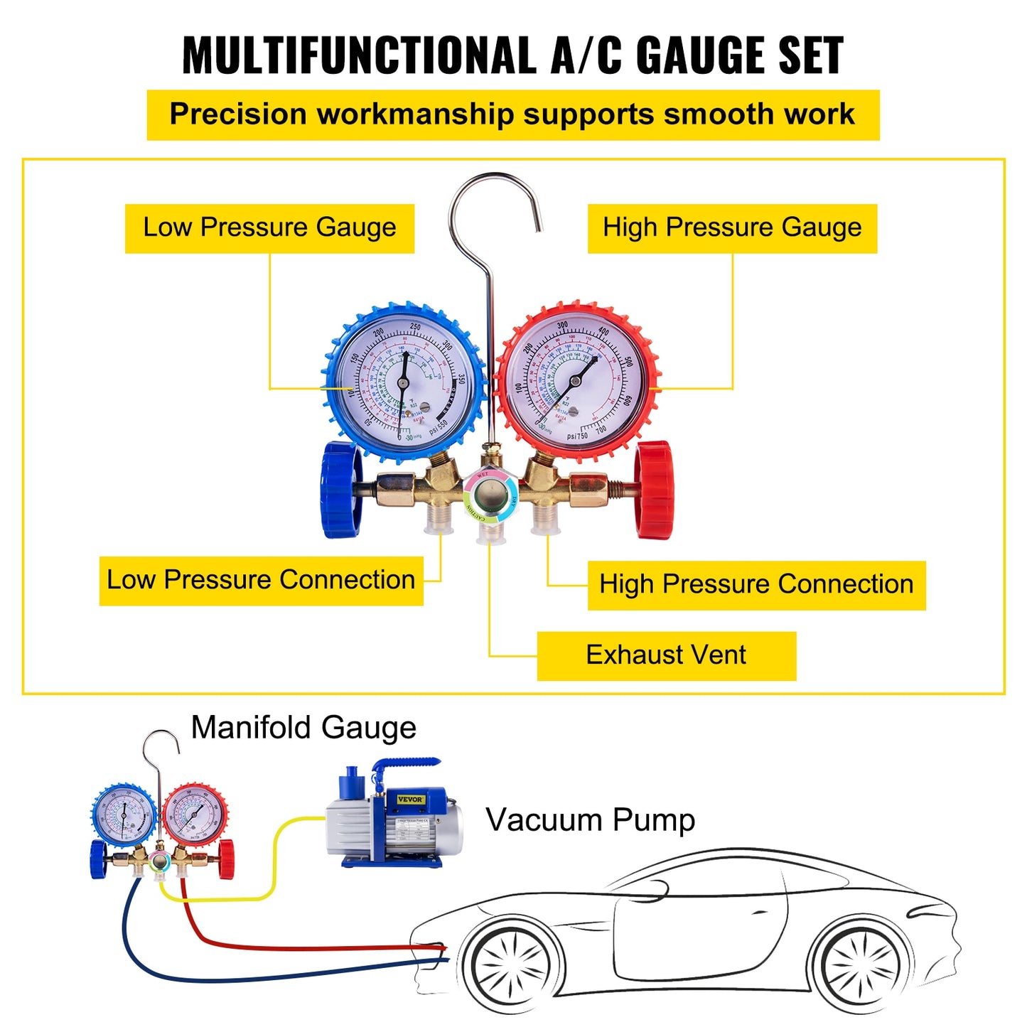 VEVOR 1.8-4.8CFM Refrigerant Vacuum Pump Kits HVAC Refrigeration 1/3 1/4 HP wit image 8