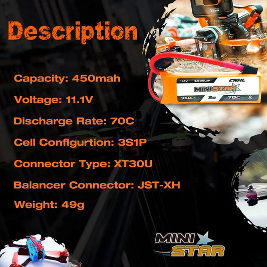 4PCS CNHL 3S 450mAh 11.1V Lipo Battery 70C MiniStar With XT30 Plug For Mini Qua image 0