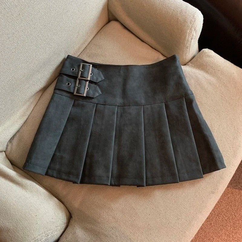 MEXZT Y2K Pu Leather Mini Skirts Women Streetwear High Waist Pleated Skirt Vint image 1